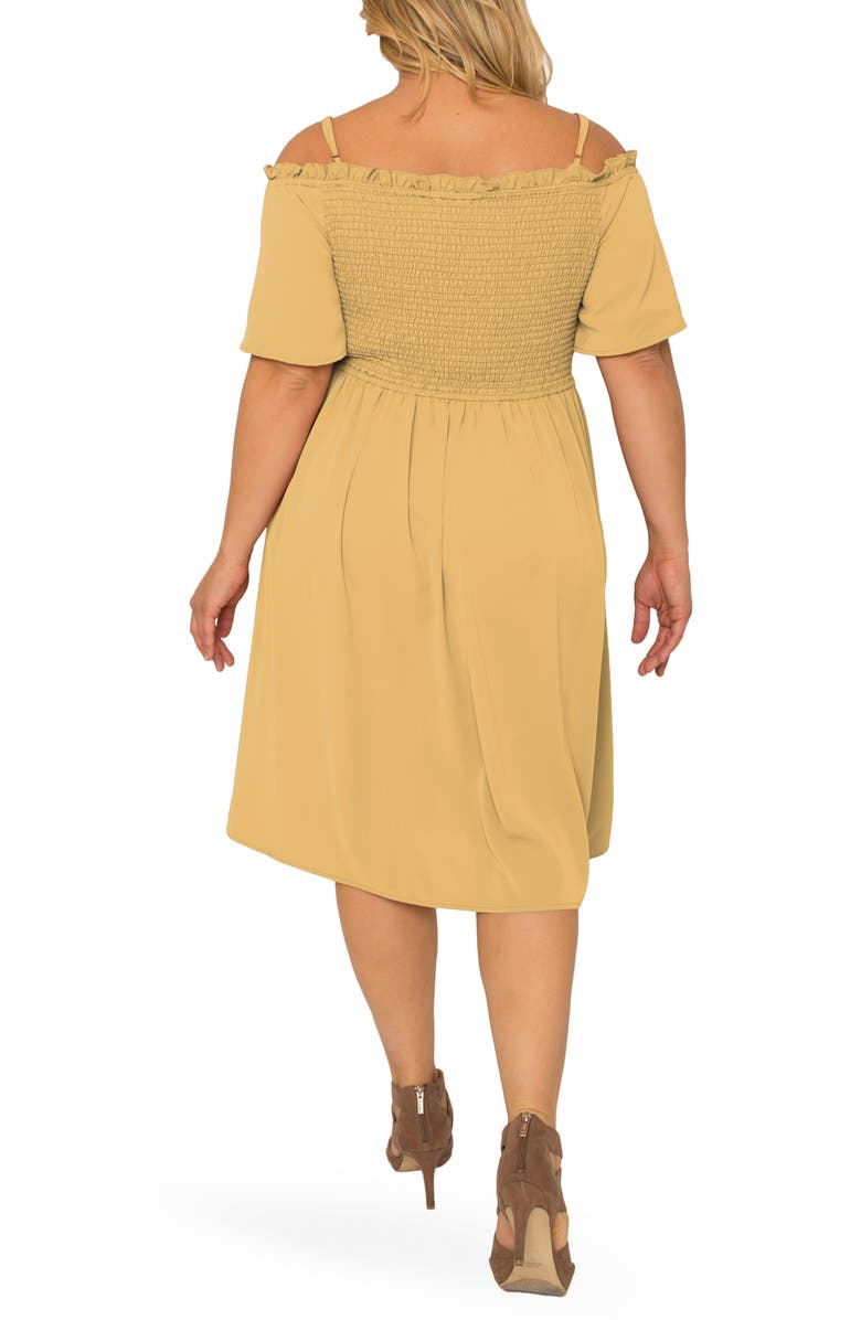 Standards & Practices Gabi Cold Shoulder Smocked Midi Dress, Alternate, color, Pale Banana