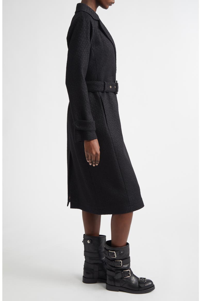 Belted Tweed Trench Coat, Alternate, color, N0000 NERO