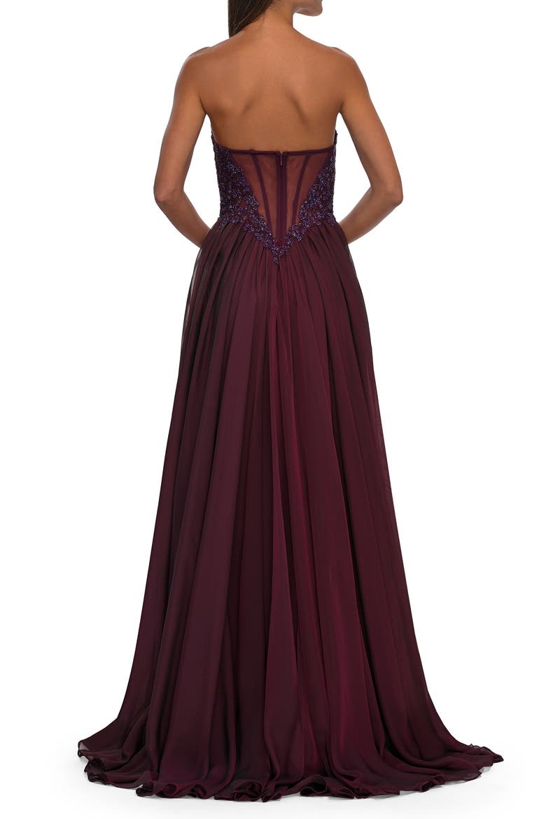 Chiffon Gown with High Slit and Strapless Lace Top, Alternate, color, Garnet