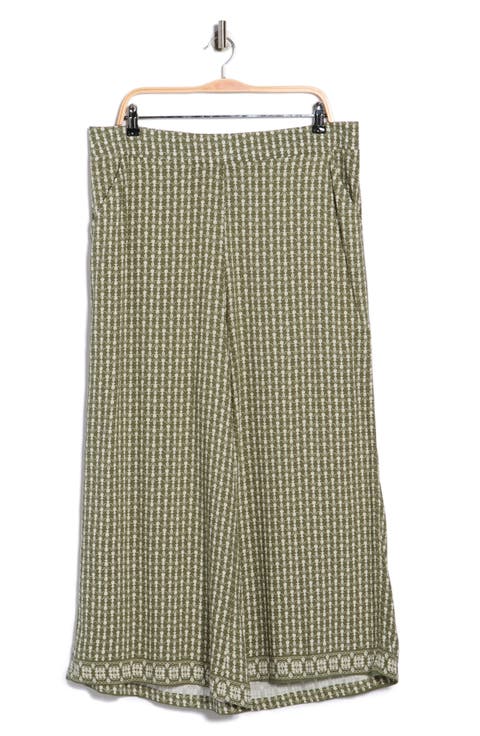 Print Crop Wide Leg Pants (Plus)