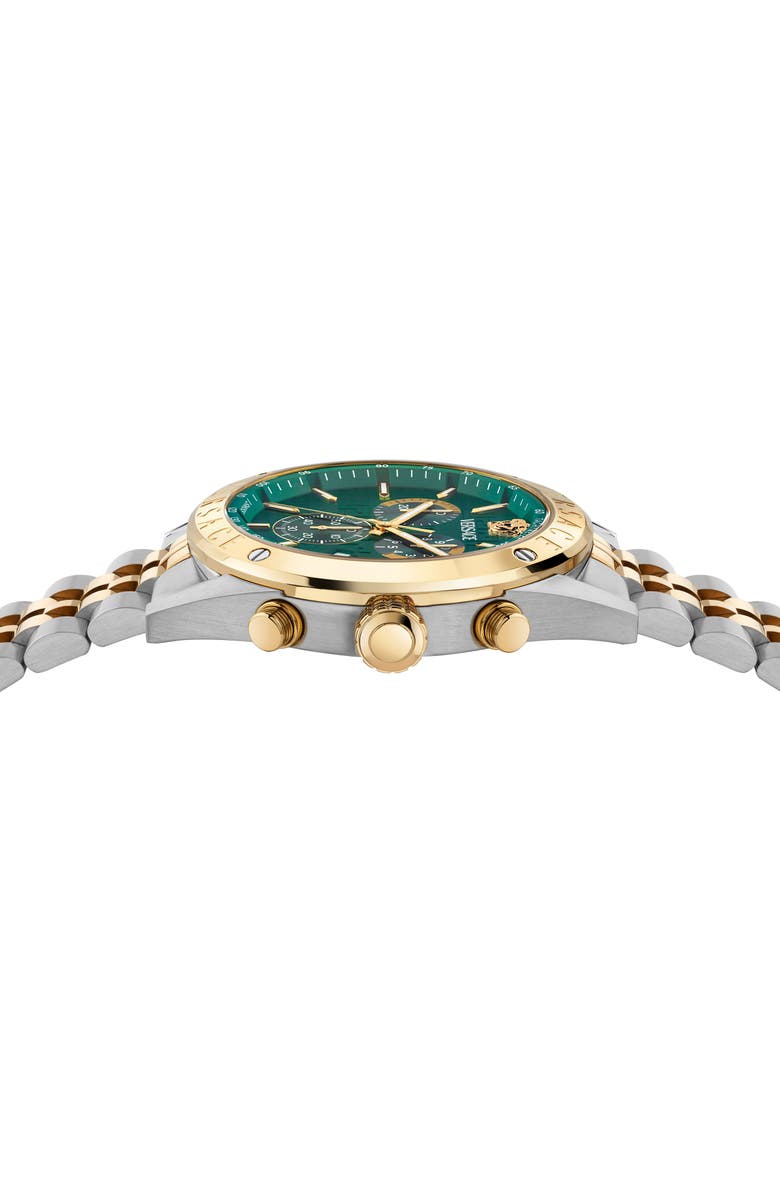 Versace Athletic Chronograph Bracelet Watch, 44mm, Alternate, color, Green/ Two Tone