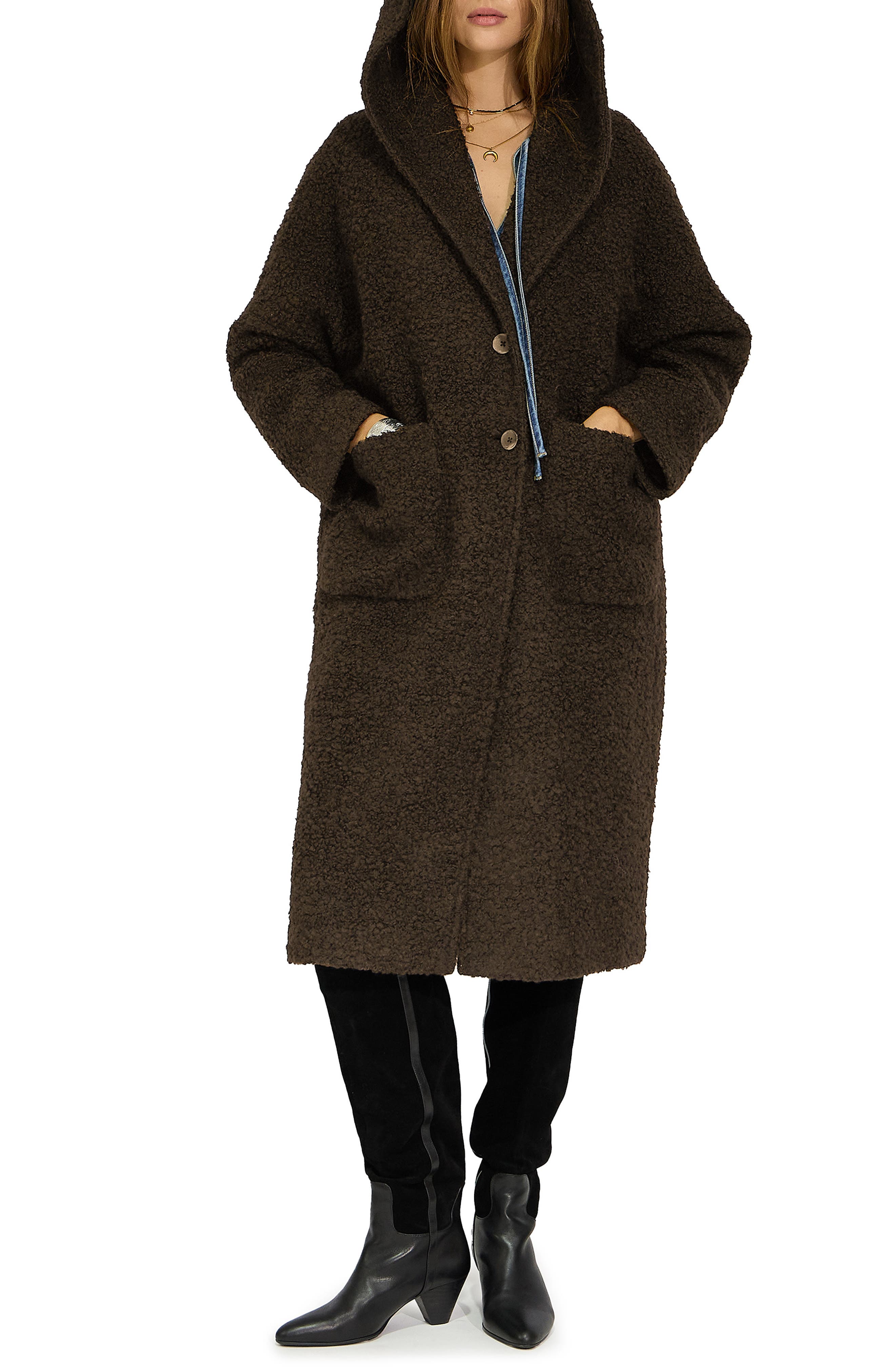 Young Love Hooded Bouclé Coat