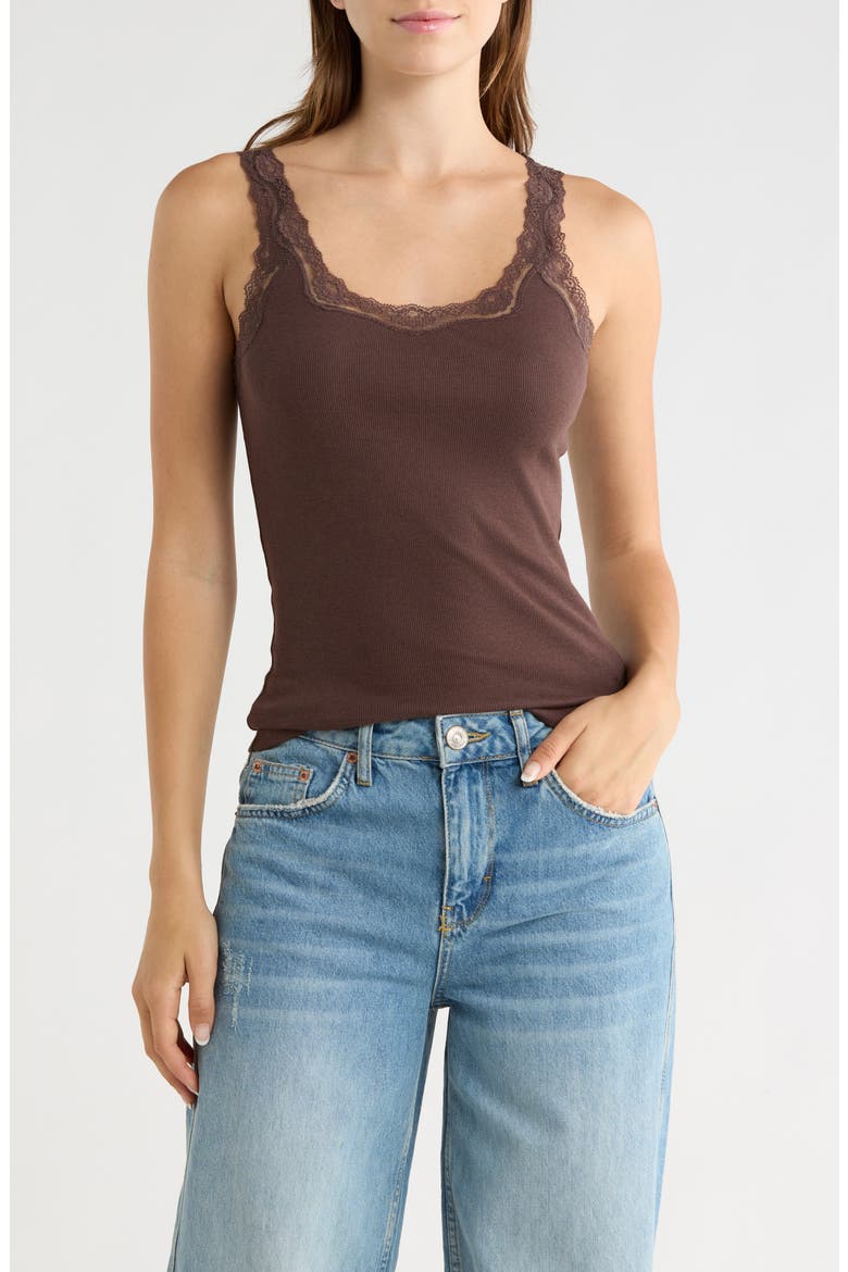 Lace Trim Tank, Main, color, BROWN SEAL
