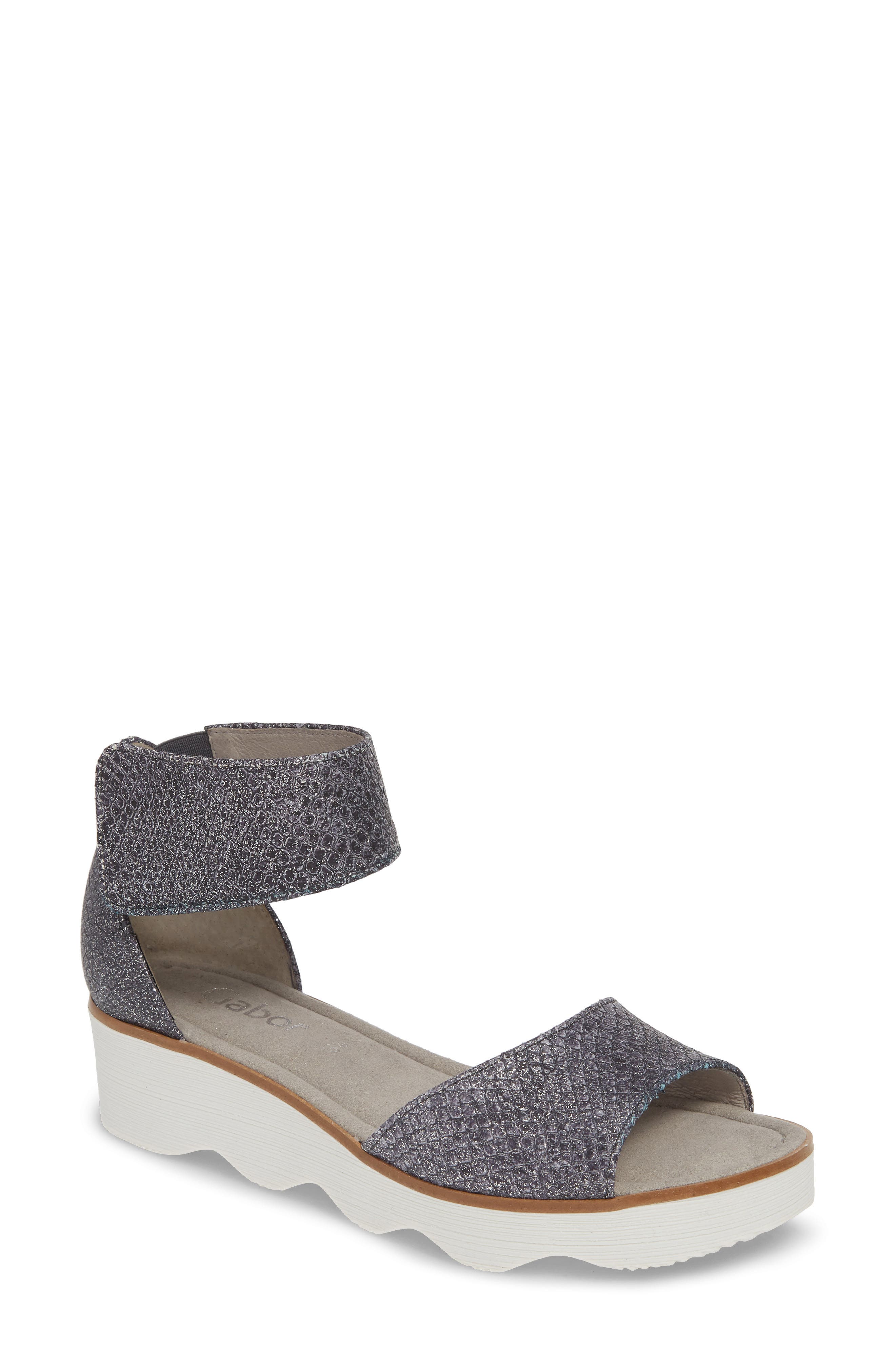 Wedge Sandal, Main, color, BLUE TEXTURED LEATHER