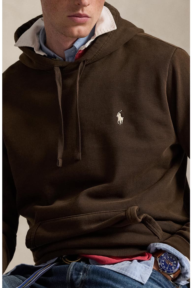 Loopback Cotton Fleece Hoodie, Alternate, color, DARK BEECH