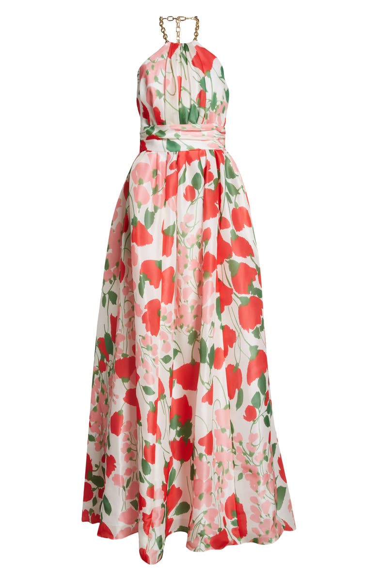 Carolina Herrera Chain Strap Floral Silk Gazar Halter Gown, Alternate, color,