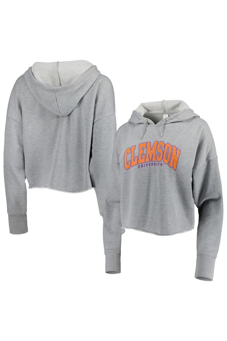 Women's ZooZatz Heather Gray Clemson Tigers Core University Cropped French Terry Pullover Hoodie, Main, color, Heather Gray
