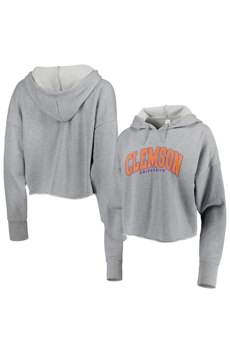 ZOOZATZ Women's ZooZatz Heather Gray Clemson Tigers Core University Cropped French Terry Pullover Hoodie, Main, color, 