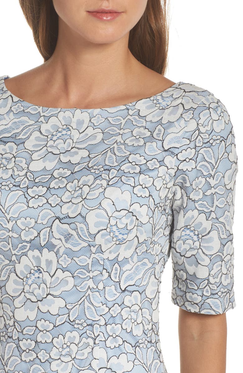 Eliza J Lace Sheath Dress, Alternate, color, Ivory/ Blue