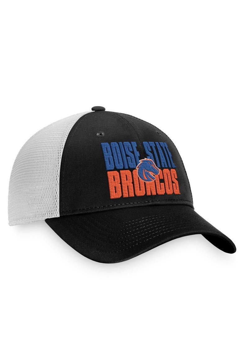 Men's Top of the World Black/White Boise State Broncos Stockpile Trucker Snapback Hat, Alternate, color, Black