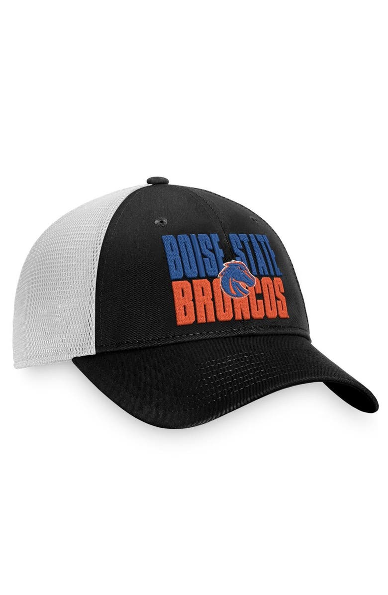 TOP OF THE WORLD Men's Top of the World Black/White Boise State Broncos Stockpile Trucker Snapback Hat, Alternate, color,