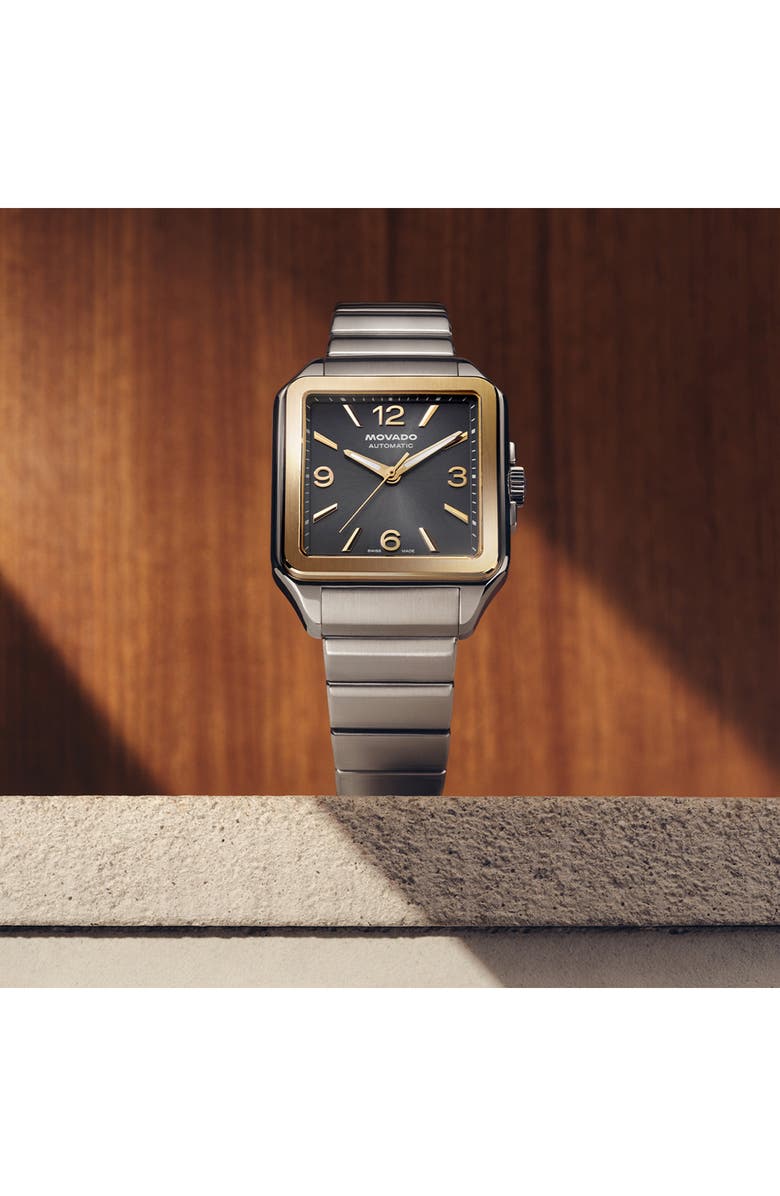 Movado The Heritage 1917 Leather Strap Watch, 35mm x 45.2mm, Alternate, color, Gray