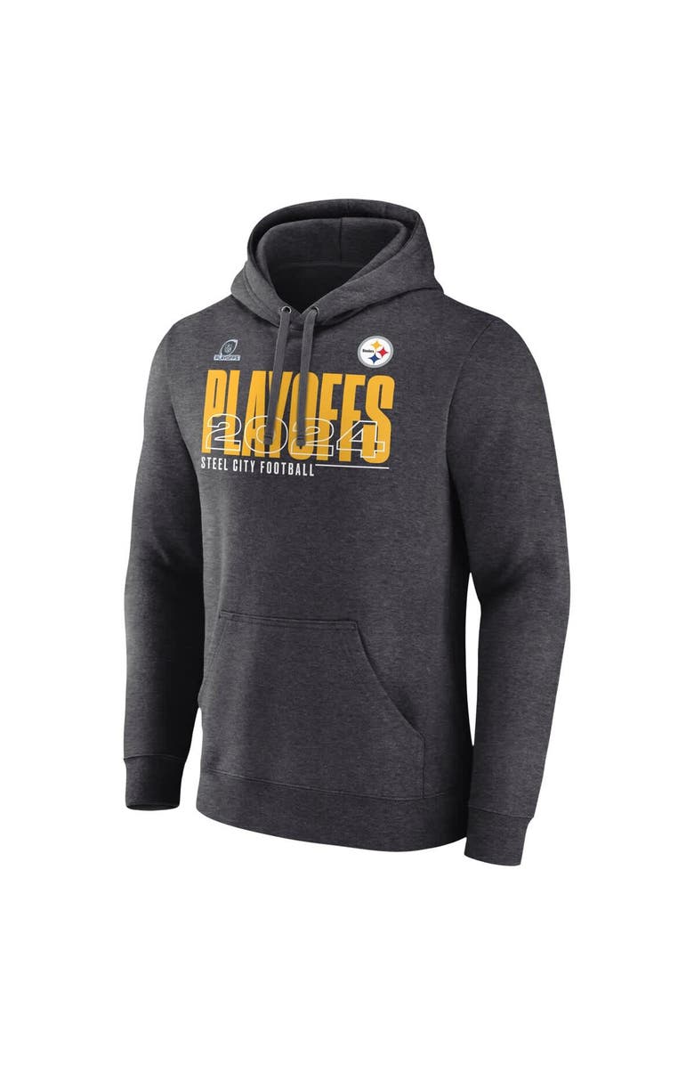 FANATICS Men's Fanatics  Heather Charcoal Pittsburgh Steelers 2024 NFL Playoffs Fleece Pullover Hoodie, Alternate, color, 