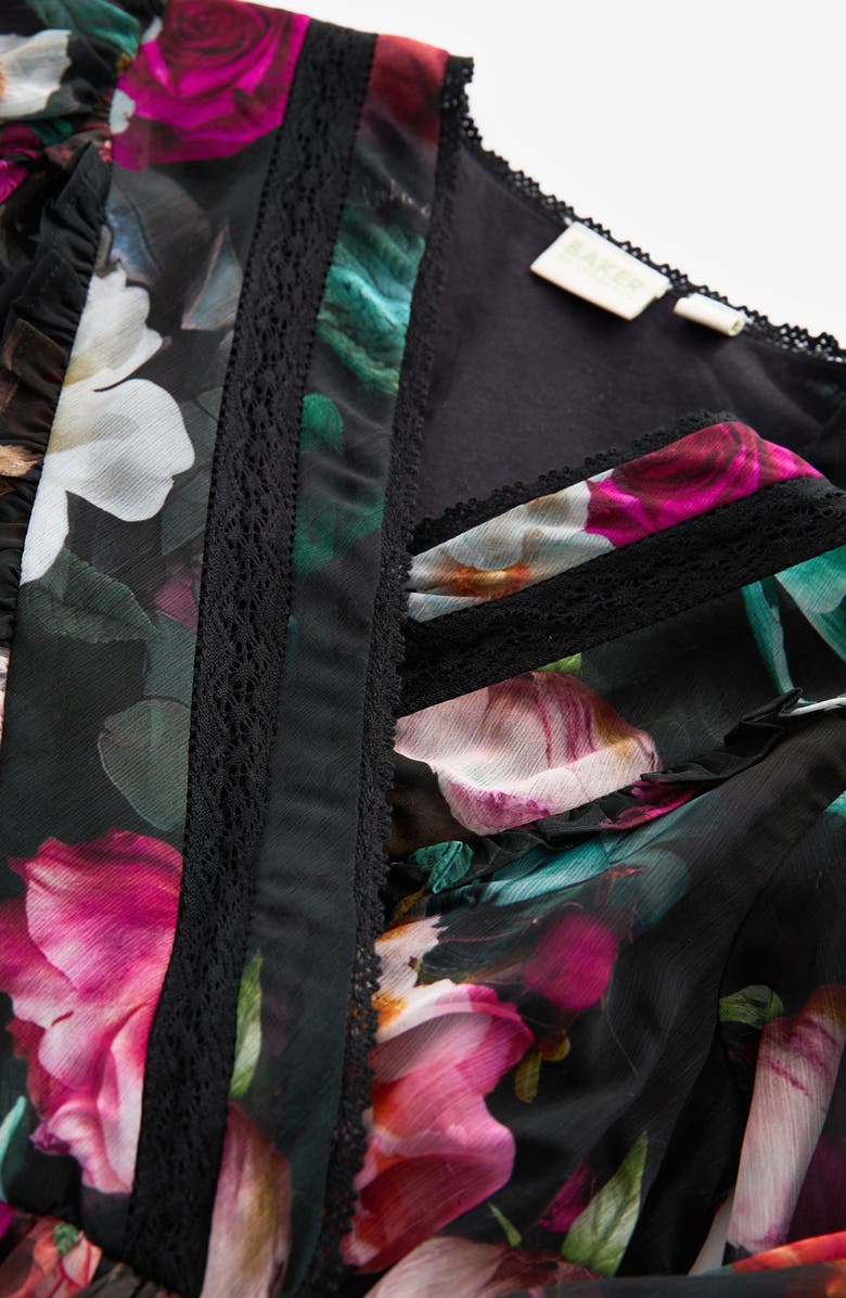 Baker by Ted Baker Kids' Floral Print Long Sleeve Chiffon Dress, Alternate, color, Pink