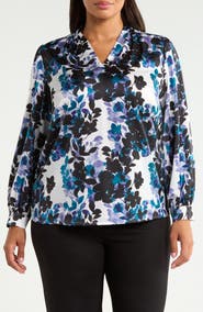 KASPER Floral Pleated Shoulder V-Neck Top