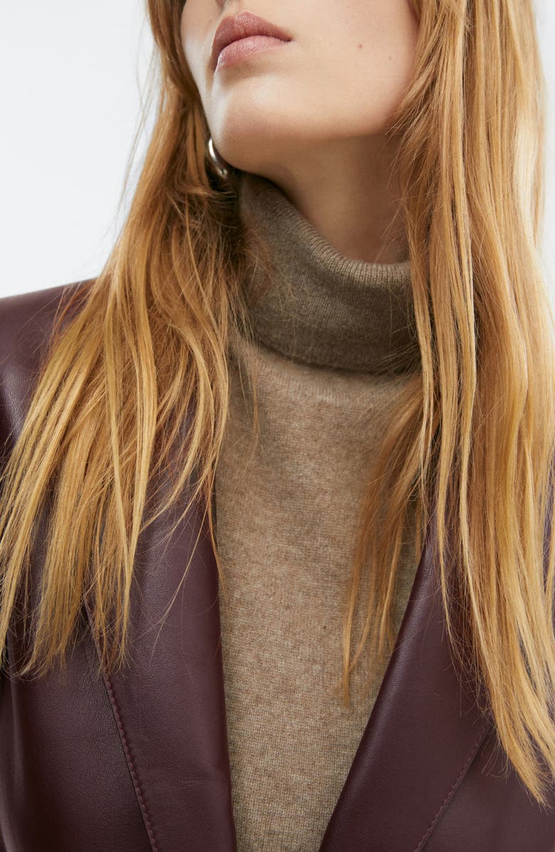 MANGO Longline Leather Coat, Alternate, color, 