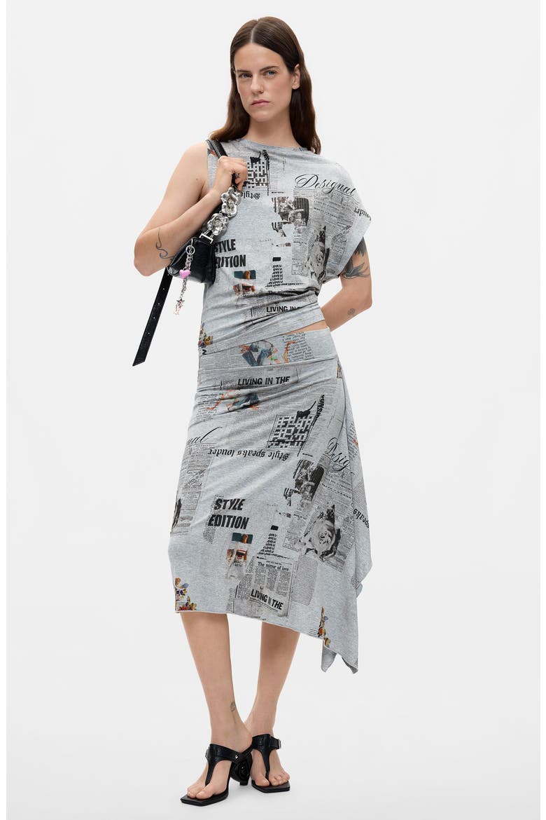 Newspaper Print Short Sleeve T-Shirt, Alternate, color, GRAY