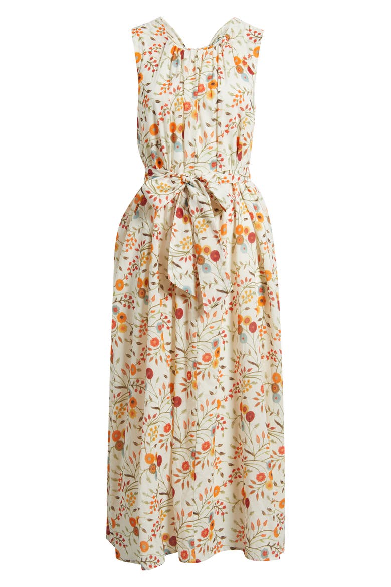 Floral Sleeveless Belted Midi Dress, Alternate, color, CREAM FLORAL