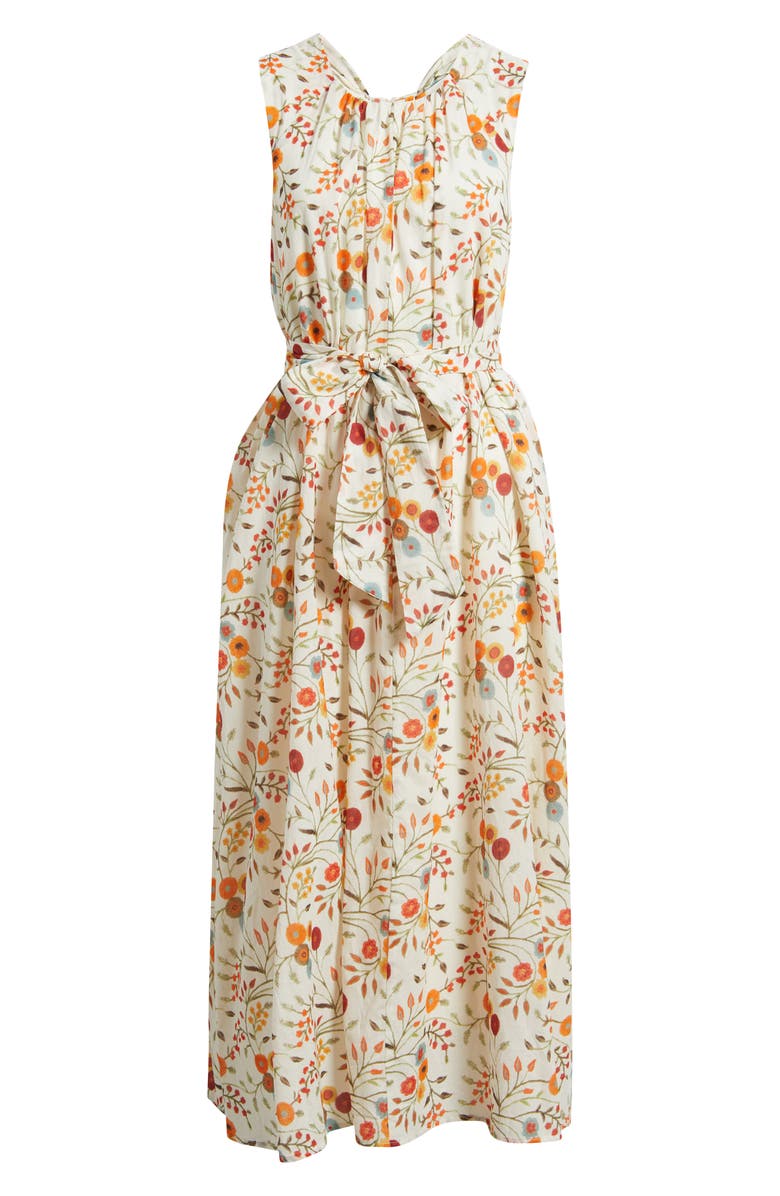 Mila Mae Floral Sleeveless Belted Midi Dress, Main, color, Cream Floral
