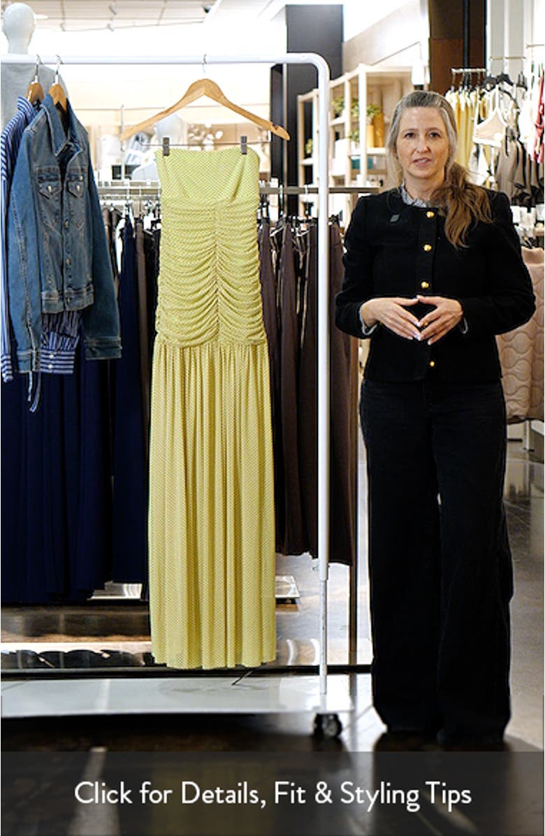 Denise Polka Dot Ruched Strapless Maxi Dress, sales video thumbnail