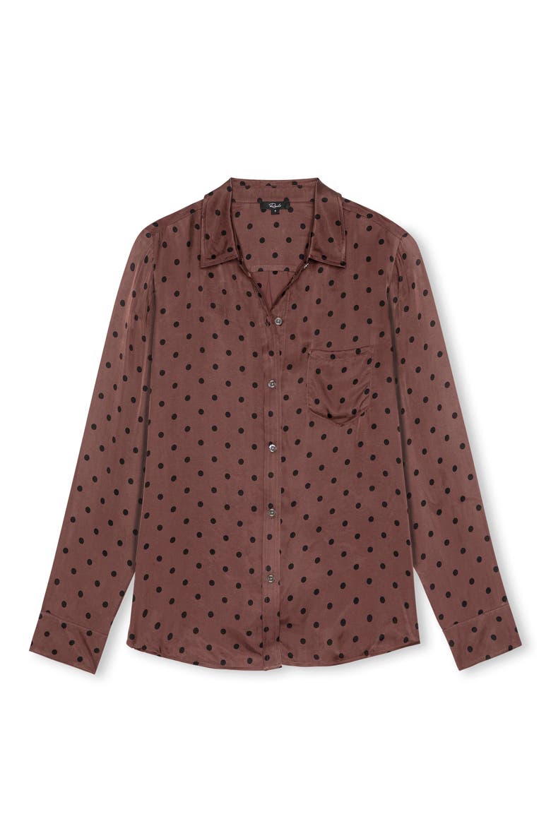 Alyssa Polka Dot Long Sleeve Button-Up Shirt, Alternate, color, CHOCOLATE POLKA DOT