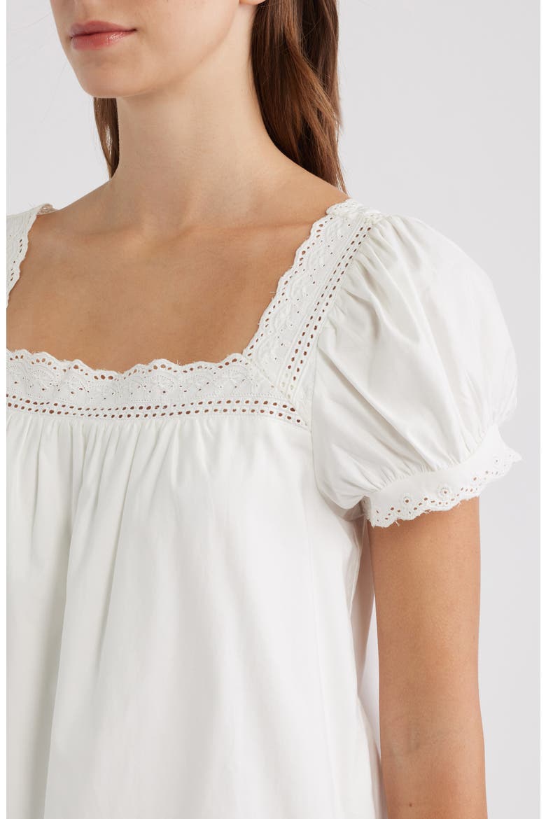 Joliette Eyelet Trim Puff Sleeve Minidress, Alternate, color, WHITE