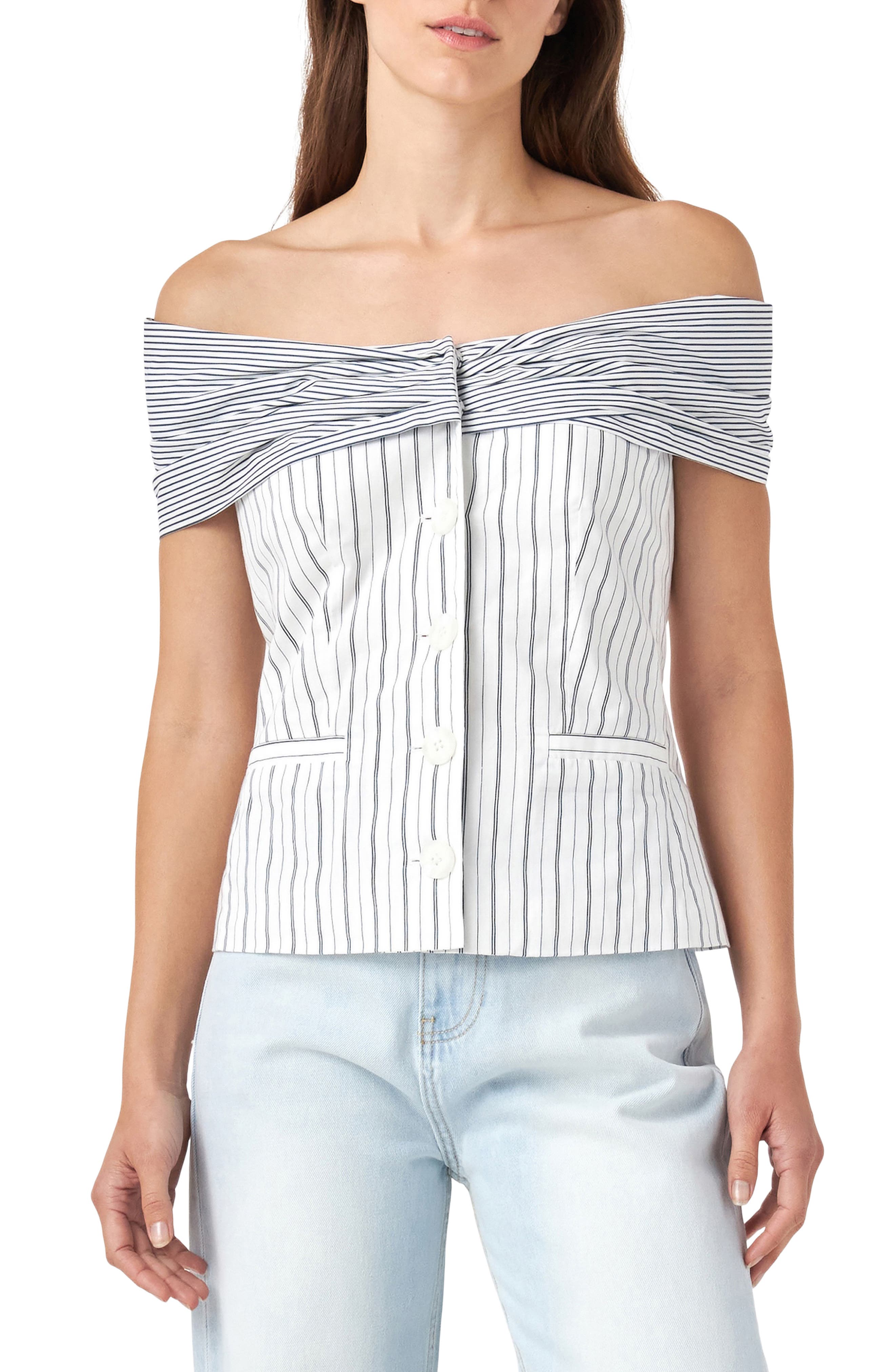 English Factory Stripe Off the Shoulder Blouse