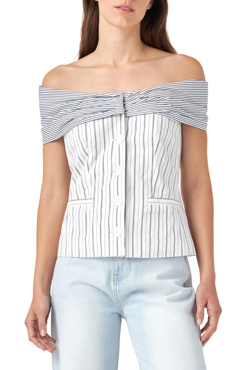 English Factory Stripe Off the Shoulder Blouse, Main, color, 