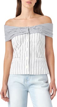 English Factory Stripe Off the Shoulder Blouse