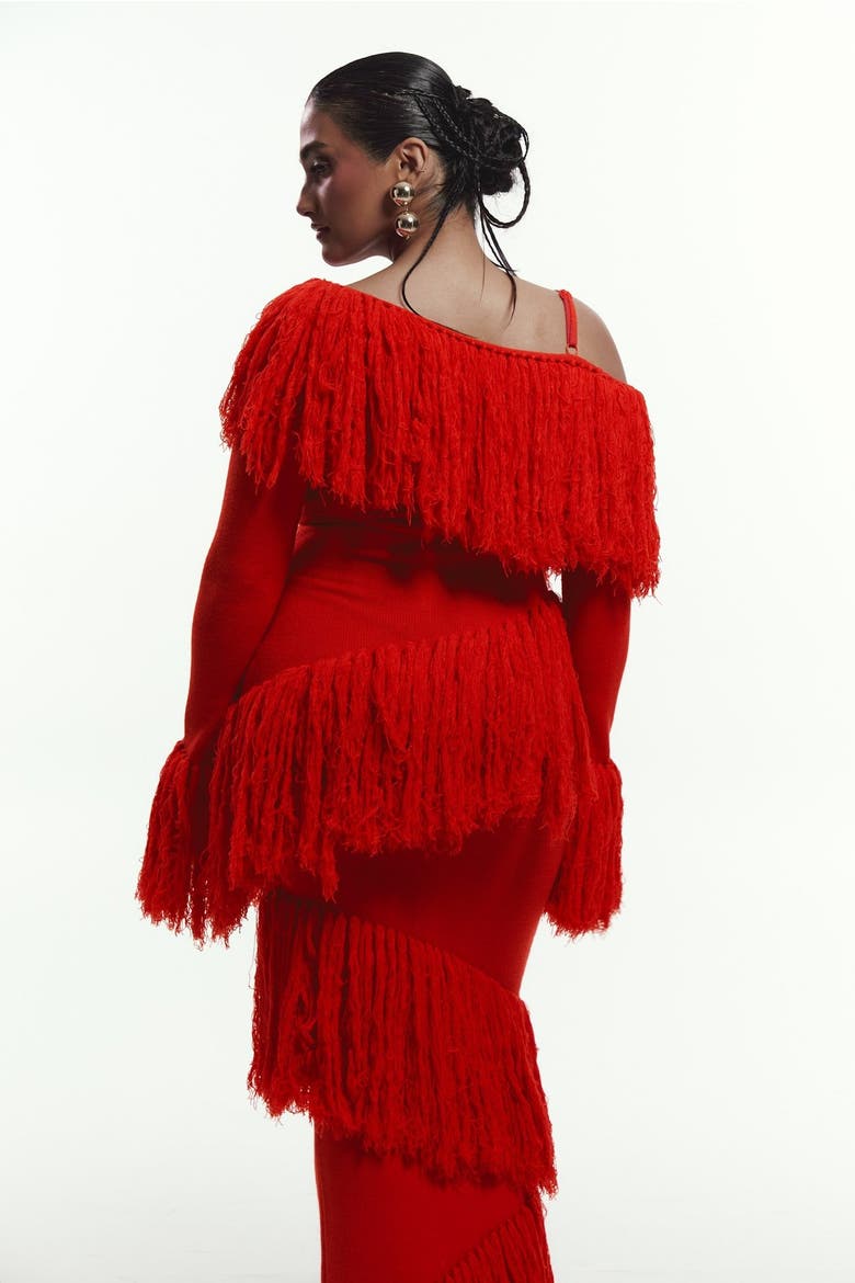 Igho Sequin Fringe Maxi Dress, Alternate, color, Red
