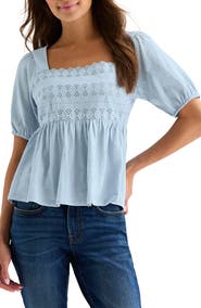 Lucky Brand Schiffli Square Neck Cotton Top