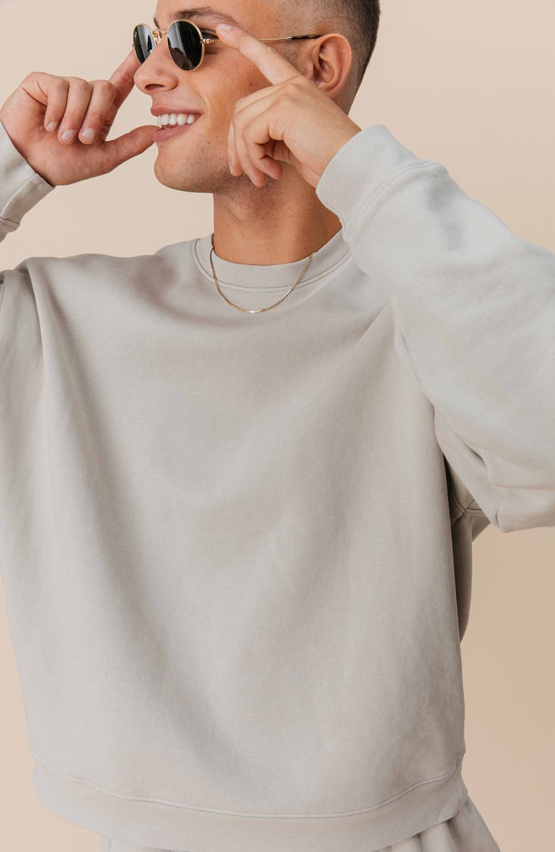 Ocio Men's Organic Cotton Teddy Oversized Crewneck, Alternate, color, Stone