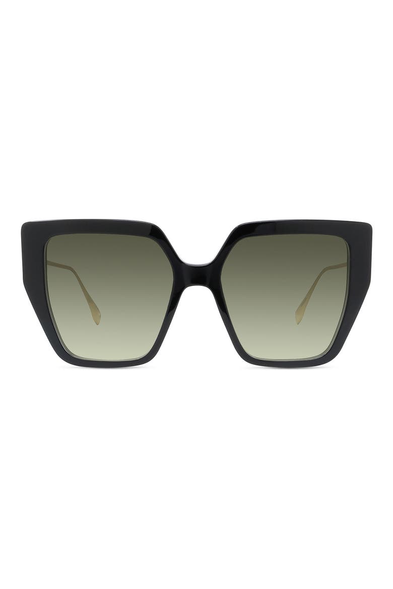 'Fendi Baguette 55mm Butterfly Sunglasses, Main, color, SHINY BLACK / GRADIENT GREEN