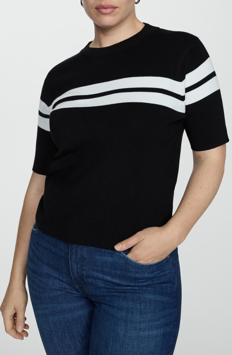 MANGO Stripe Short Sleeve Crewneck Sweater, Alternate, color,