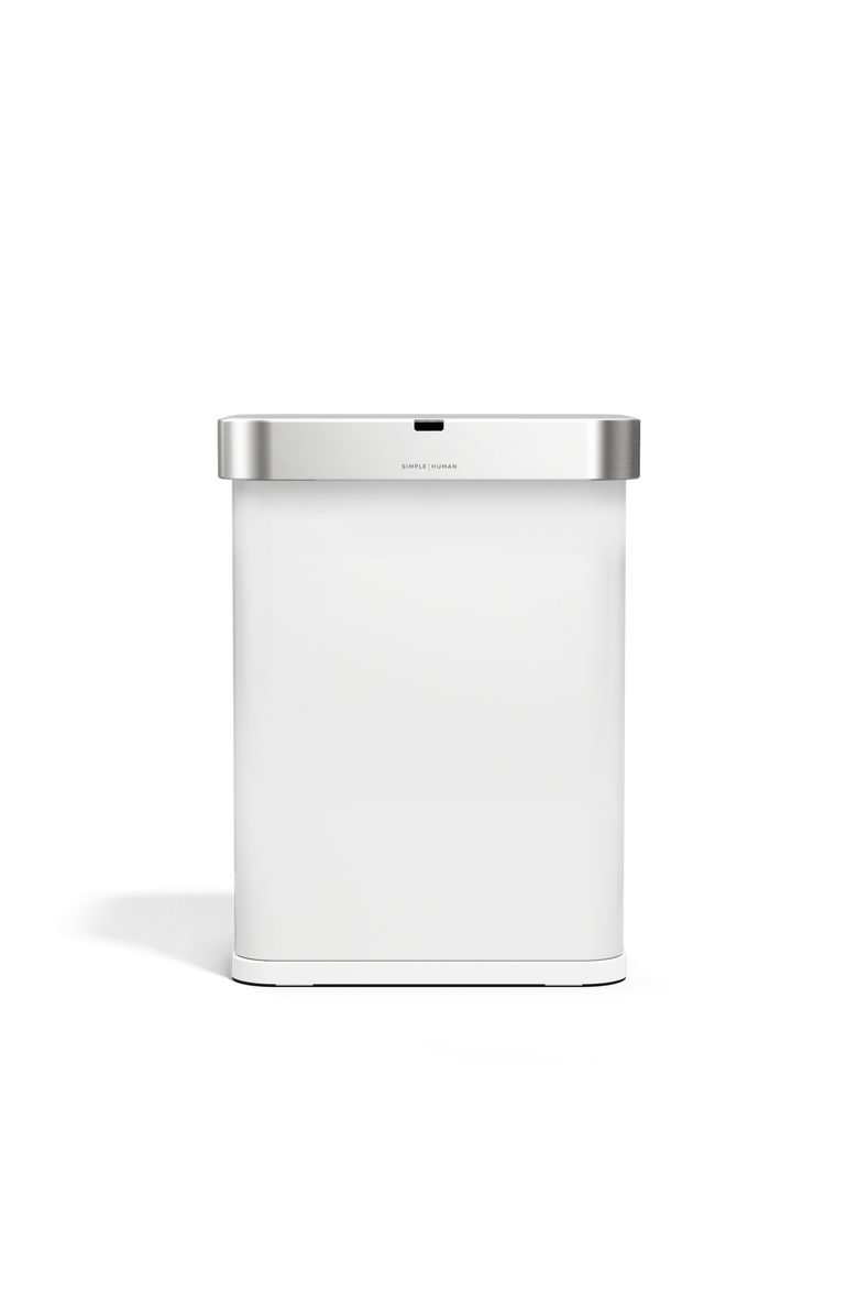 simplehuman 58L Rectangular Sensor Can with Voice and Motion Control, Main, color, White