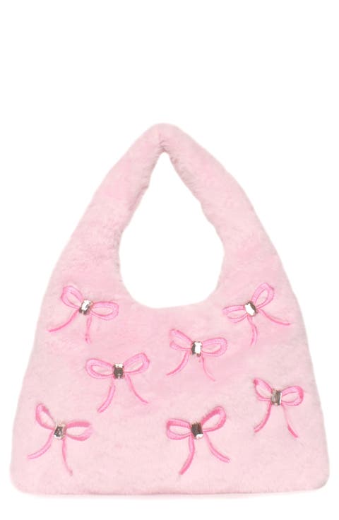 Kids' Bow Print Plush Mini Hobo