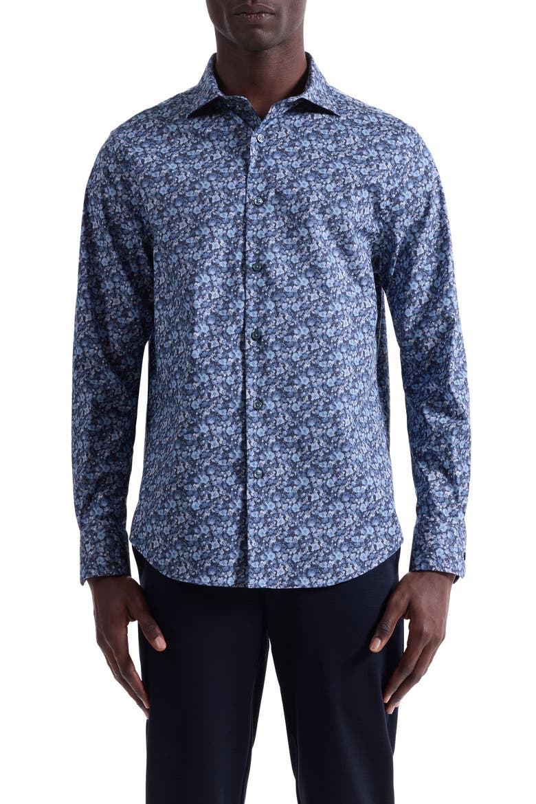 Axel Trim Fit Floral Stretch Cotton Button-Up Shirt, Main, color, COBALT
