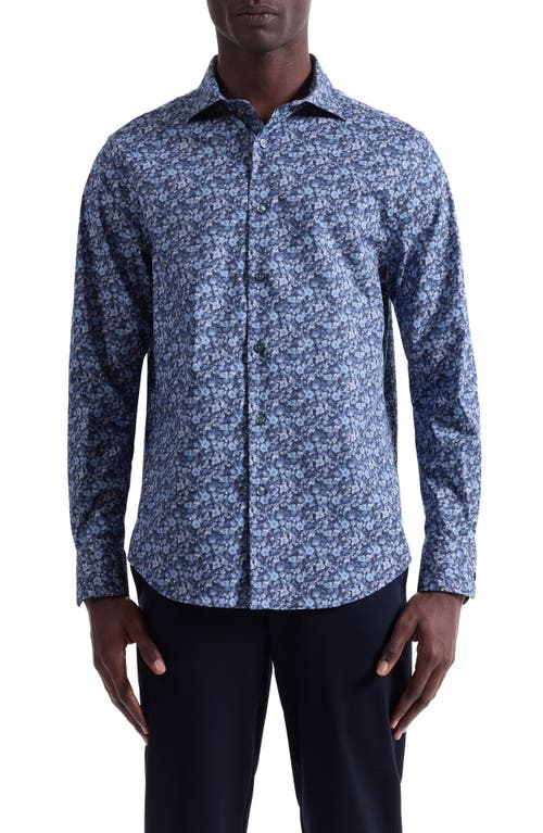 Bugatchi Axel Trim Fit Floral Stretch Cotton Button-up Shirt In Blue