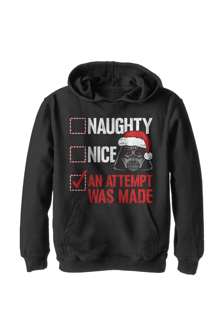 Boy's Star Wars Christmas Vader Attempt Made  Pull Over Hoodie, Main, color, Black