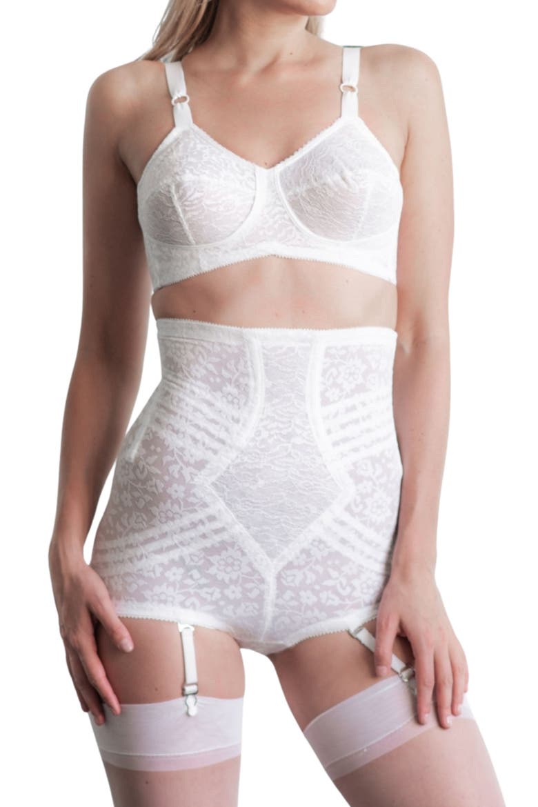 High Waist Extra Firm No Roll Panty Girdle with Detachable Garters, Main, color, White
