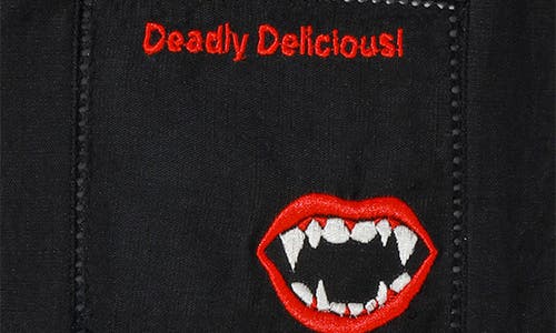Tiramisu Deadly Delicious Embroidered Linen Cocktail Napkins In Black