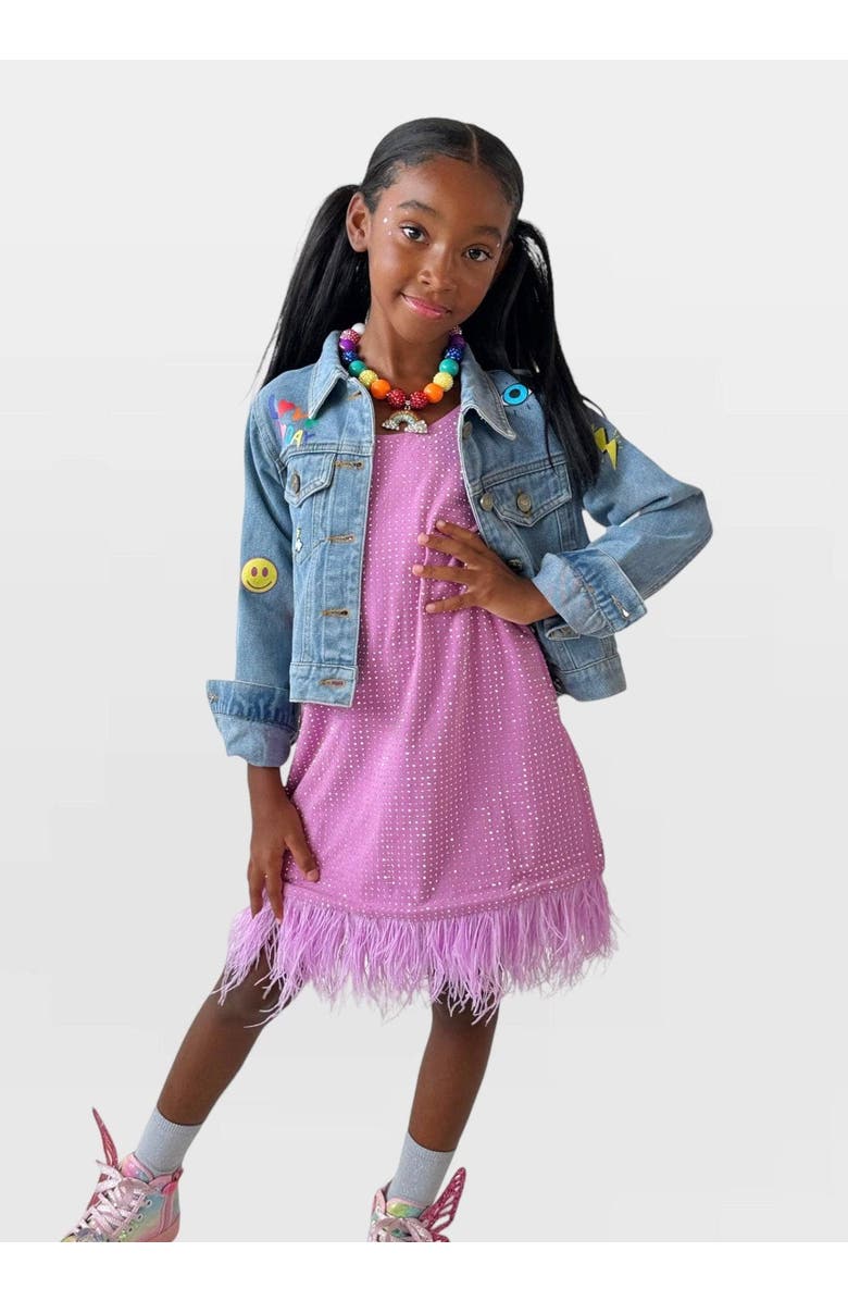 Lola + The Boys Haze Crystal Feather Dress, Alternate, color, Lavender