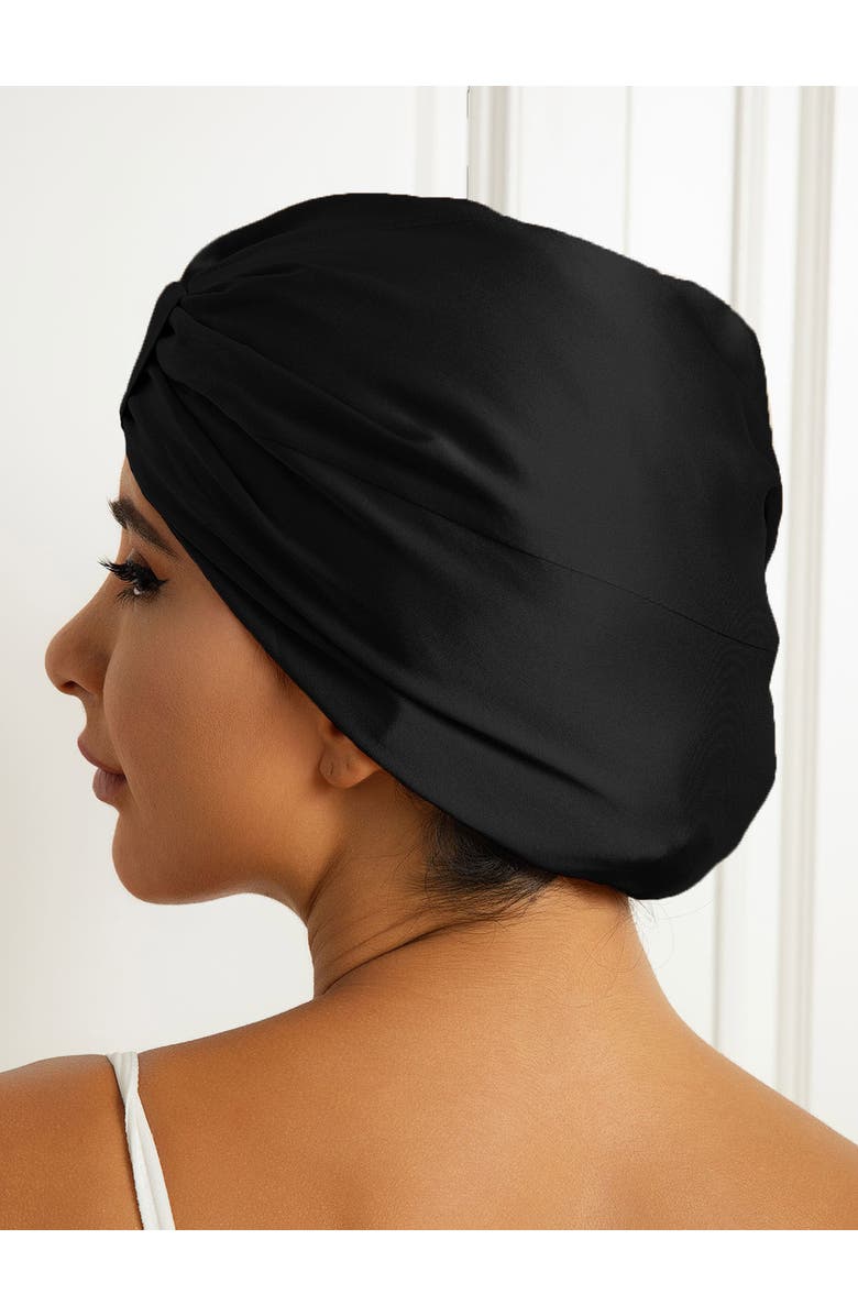 SILKSILKY Pure Silk Double Layer Night  Bonnet, Alternate, color, Black