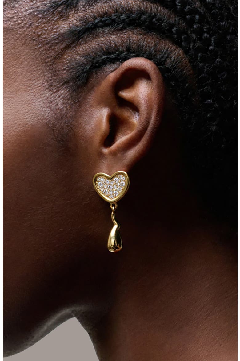Heart Midi Crystal Face On Stud Earrings In Gold, Alternate, color, Gold