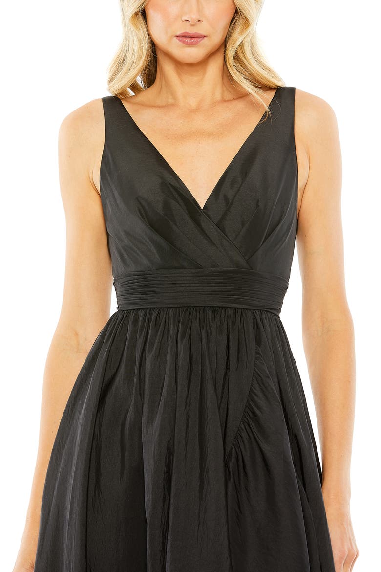 Sleeveless Taffeta High-Low Ruffle Gown, Alternate, color, BLACK