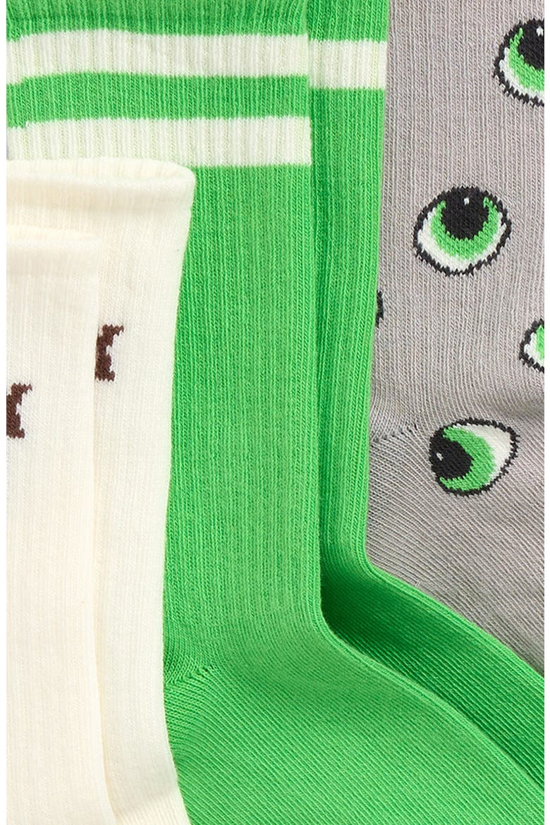 Kids' Assorted 3-Pack Eyes Crew Socks, Alternate, color, GREEN MULTI