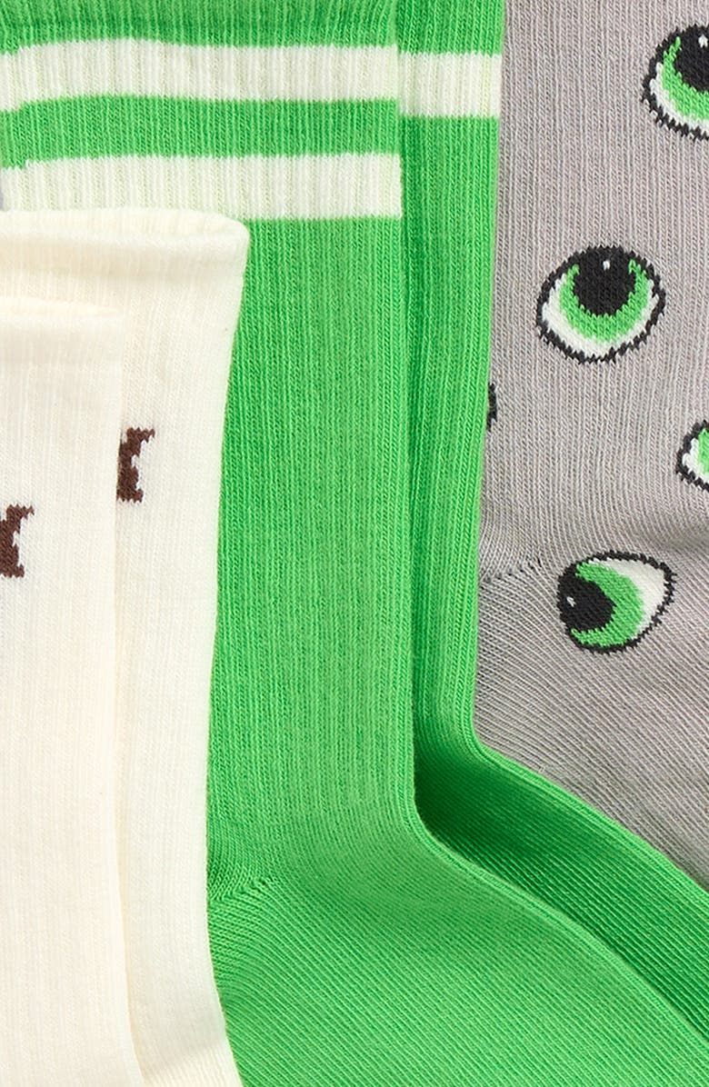 Mini Rodini Kids' Assorted 3-Pack Eyes Crew Socks, Alternate, color, Green Multi