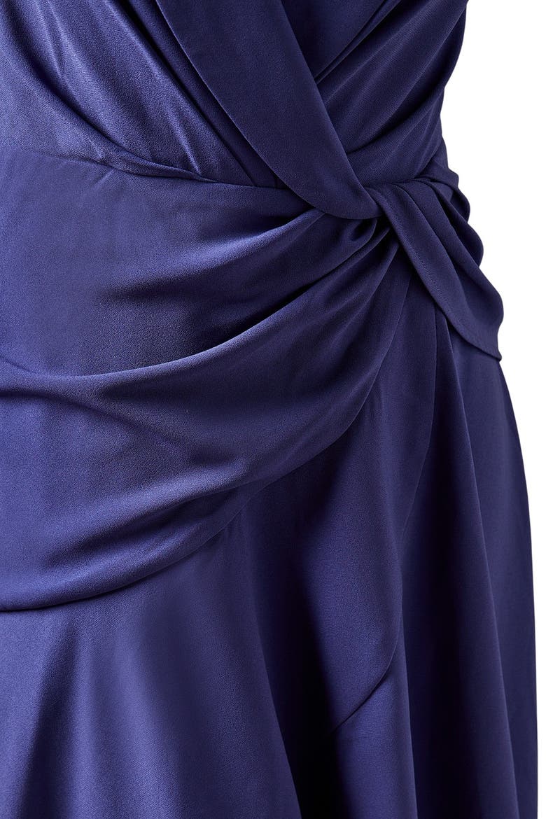 Shawl Collar Ruffle Hem Midi Dress, Alternate, color, Blue