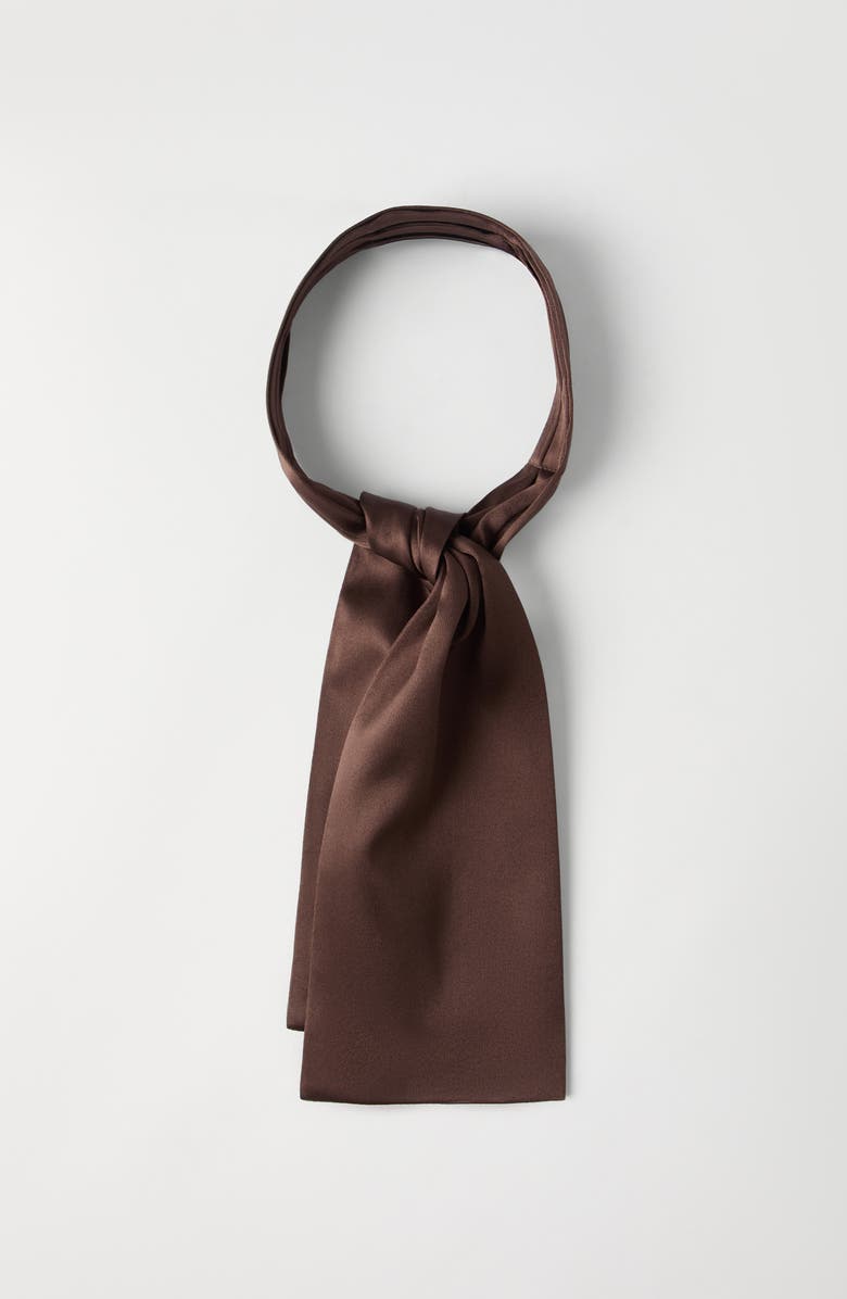 Brunello Cucinelli Stretch silk satin jabot, Alternate, color, Brown