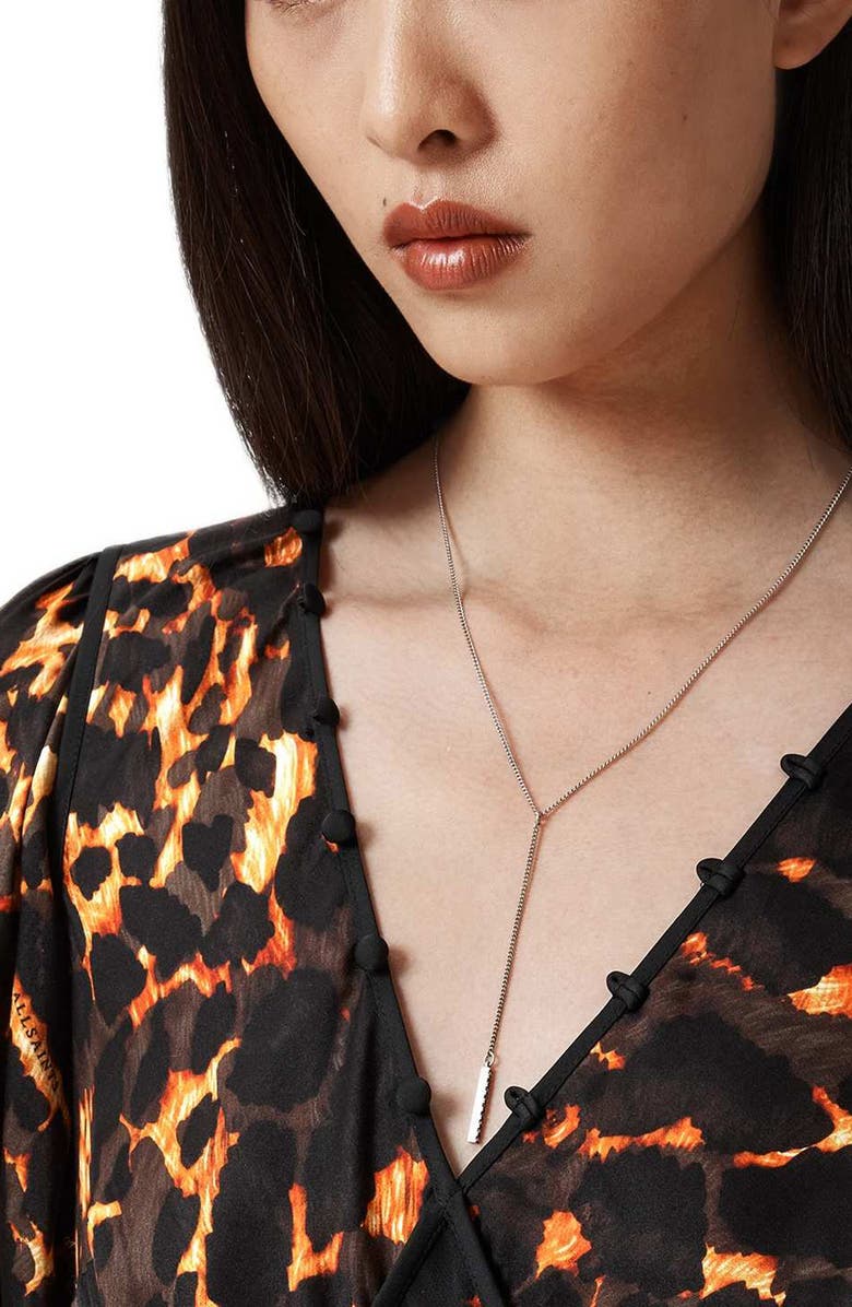 AllSaints Dannie Print Long Sleeve Midi Dress, Alternate, color, Pardus Flame Brown